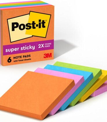 Post-it Super Sticky Notes, 3 x 3 in, Neon Fizz, 6 Pads, 70 Sheets/Pad | School Supplies and Oﬃce Supplies, 2X the Sticking Power