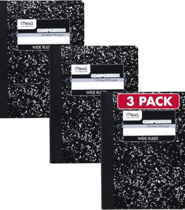 Mead Composition Notebook, Wide Ruled Paper, 7.5" x 9.75", 100 Sheets, Black Marble, 3 Pack (38301)
